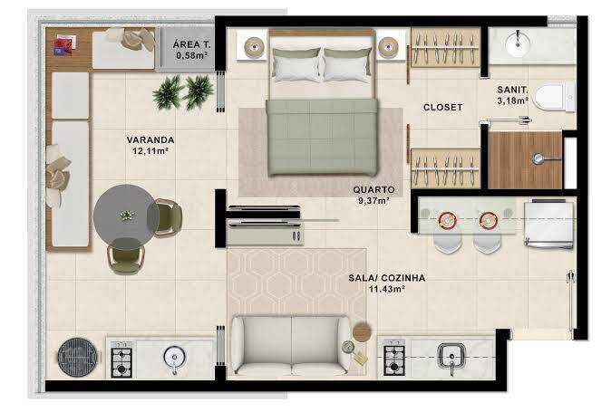 Apartamento à venda com 1 quarto, 36m² - Foto 2